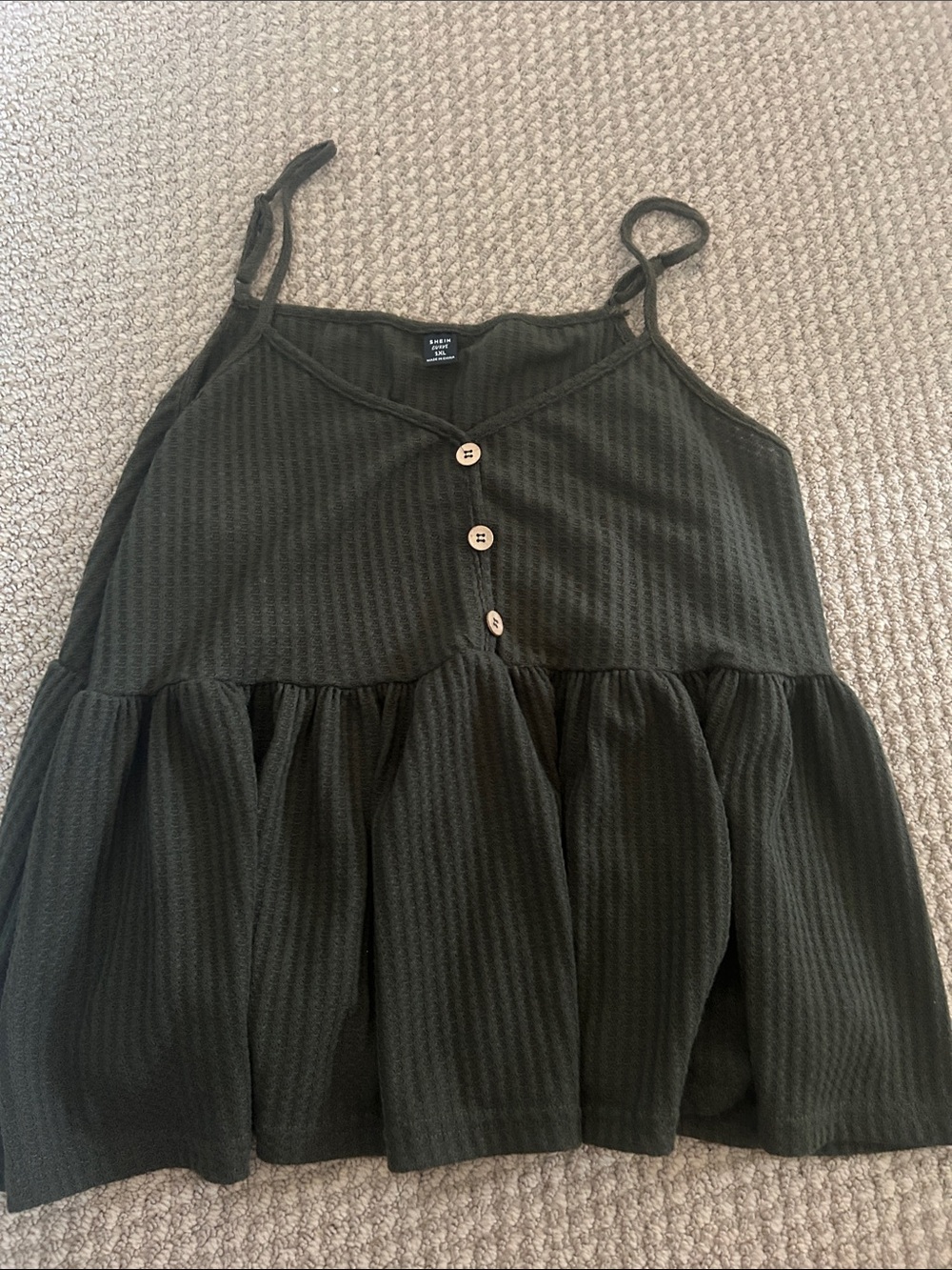 SHEIN Olive Green Button-Peplum Ribbed Camisole